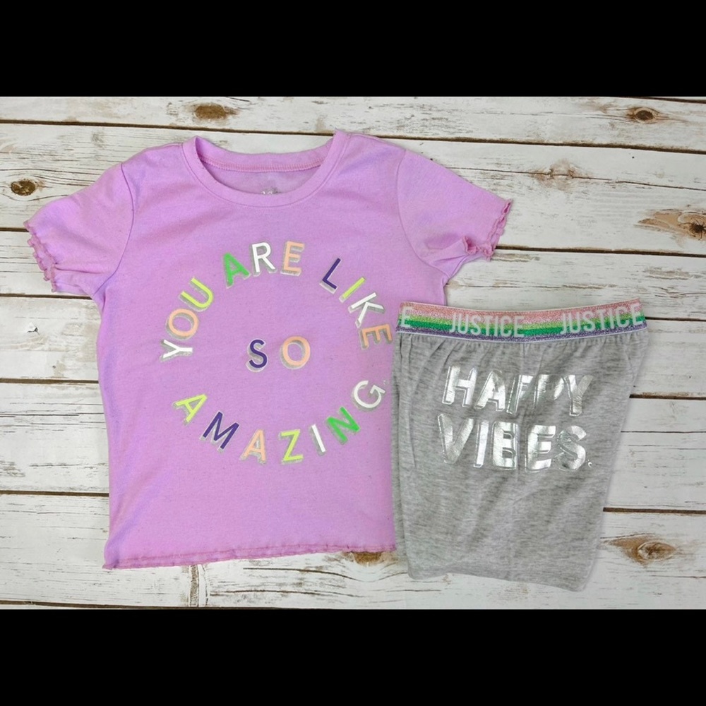 Justice Girls Happy Vibes Shorts Pajamas Set Size 8